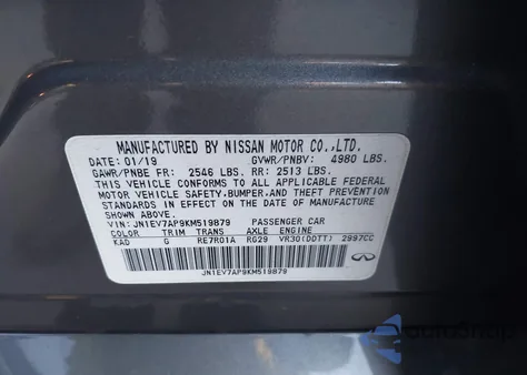 2019 Infiniti Q50 3.0T Luxe z USA, uszkodzony, nr VIN JN1EV7AP9KM519879